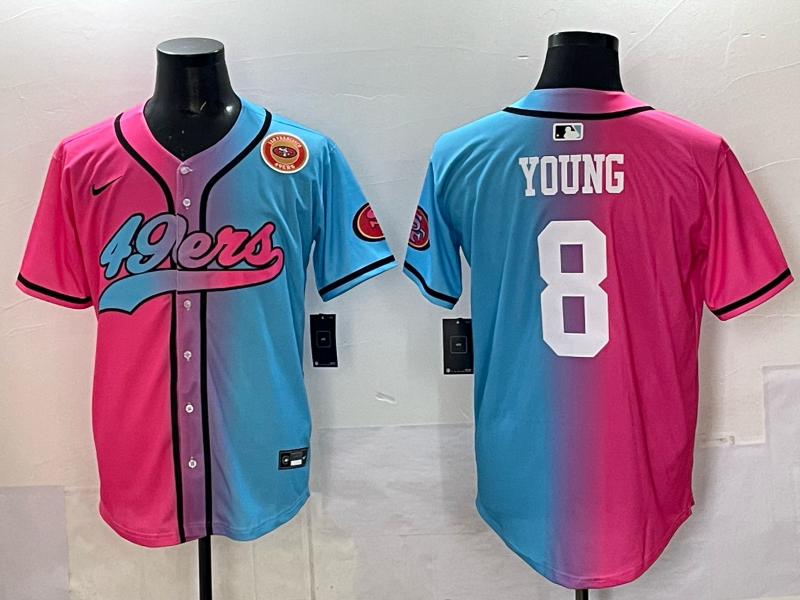 Men 2025 San Francisco 49ers #8 Young Pink Blue pink Nike Limited NFL Jersey 0013